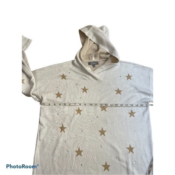 Marled Cream Gold Star Jeweled Hooded Sweater Women’s Large - Picture 3 of 7